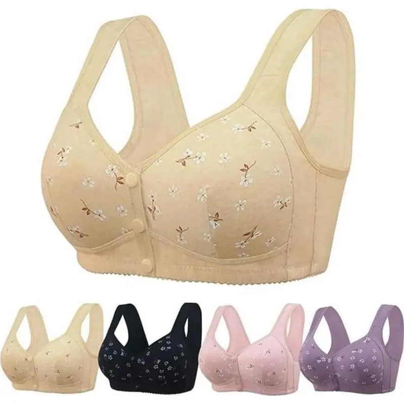 Bras for Women No Underwire Front Closure Comfort Senior Wireless Snap Closing Bra