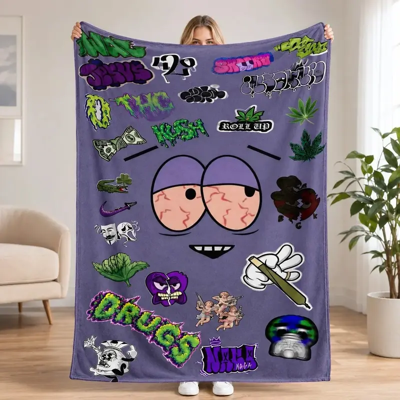 South Park Towelie Flannel Blanket Soft Warm Cozy Throw for Sofa Bedroom Travel Camping Office Nap Gift Idea Lightweight Plush Fleece Blankets for Adults Kids Super Soft Thermal Blankets for All Seasons High Definition Printed Soft Blanket, Warm Throw Bla
