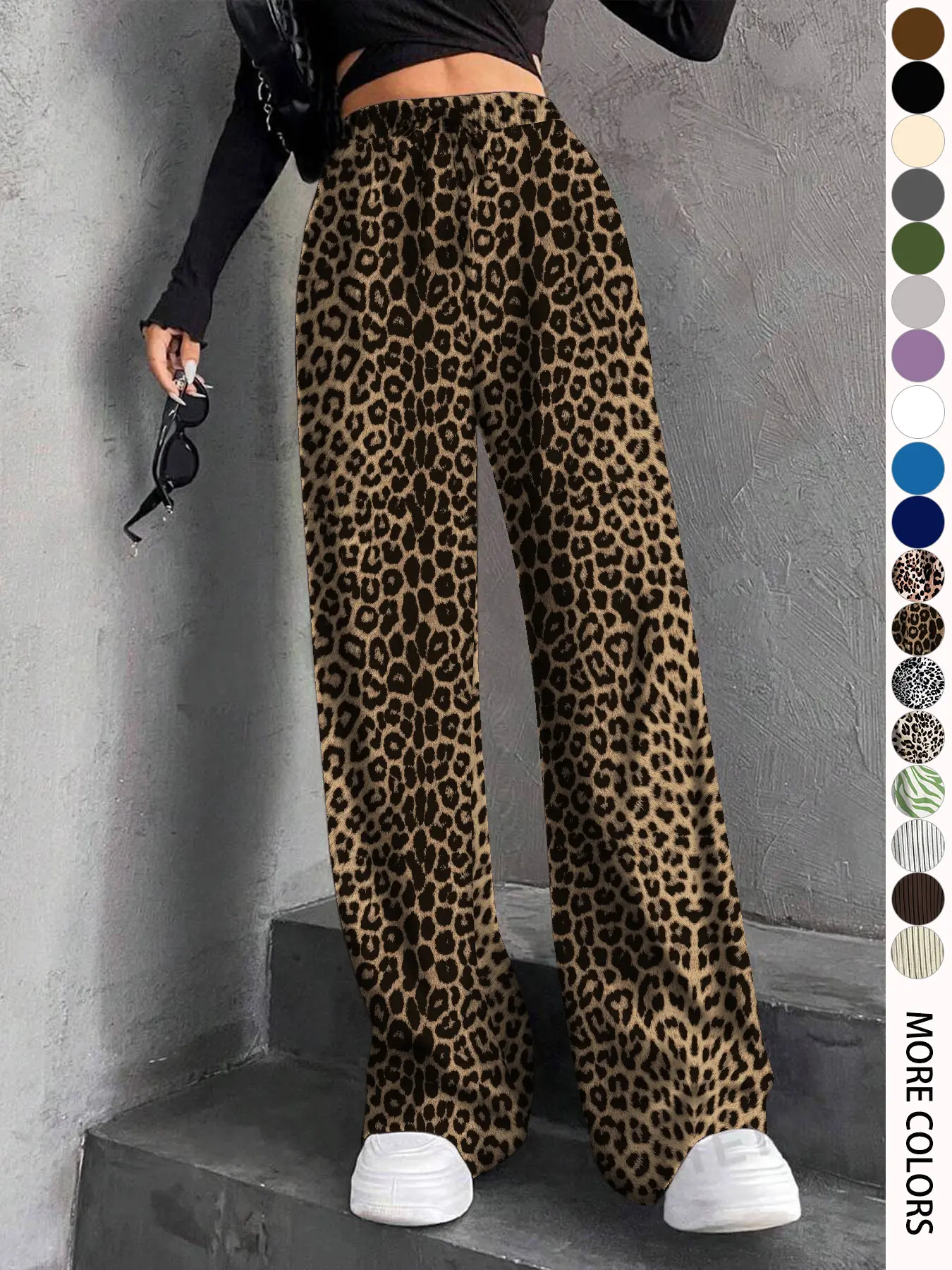 Women's Textured Tie Front Elastic Waist Baggy Straight Leg Fit Pants, Casual Comfy Trousers for Everyday Wear, Ladies Bottoms for All Seasons