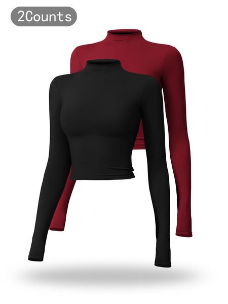 Women's Solid Mock Neck Sports Tee, Quick Drying Breathable Long Sleeve T-shirt for Yoga and Gym Wear, Ladies Casual Workout Tops for Fall & Winter