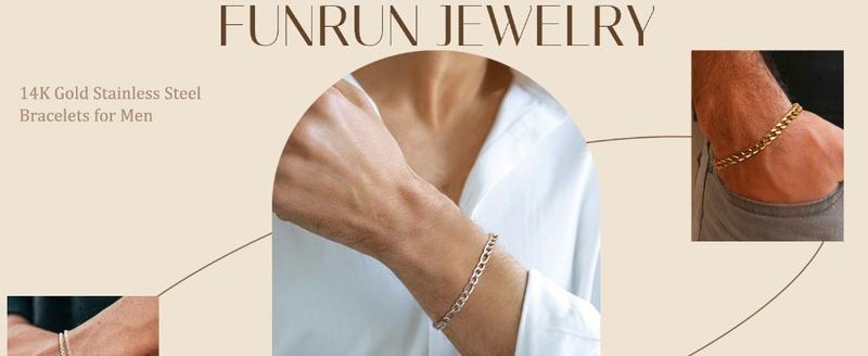 FUNRUN 5Pcs Stainless Steel Permanent Bracelets for Men Women Golden Silver Cuban Link Rope Figaro Karol Chain Bracelet Set 7.5/8/8.5Inch Trendy Stack Bangle Hypoallergenic Jewelry