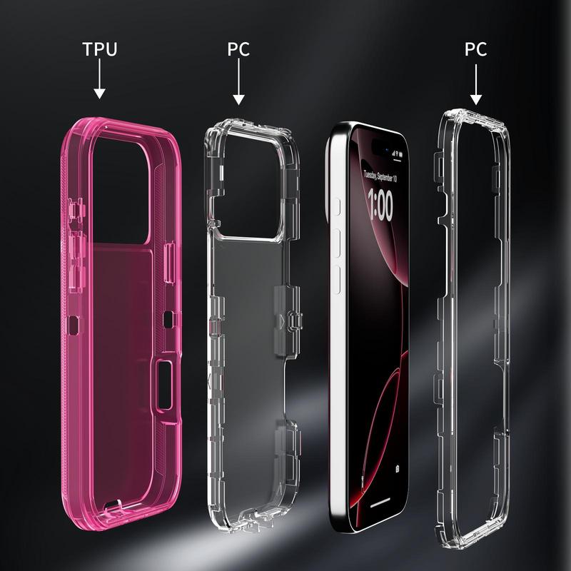 OREKROY Hybrid 3-Layer Military Shockproof Clear Defender Case For iPhone 17 Pro Max/17 Air/17 Pro/17 Heavy Duty Drop Protection Full Body Rugged Shockproof Dust Proof Protective Tough Durable Back Cover