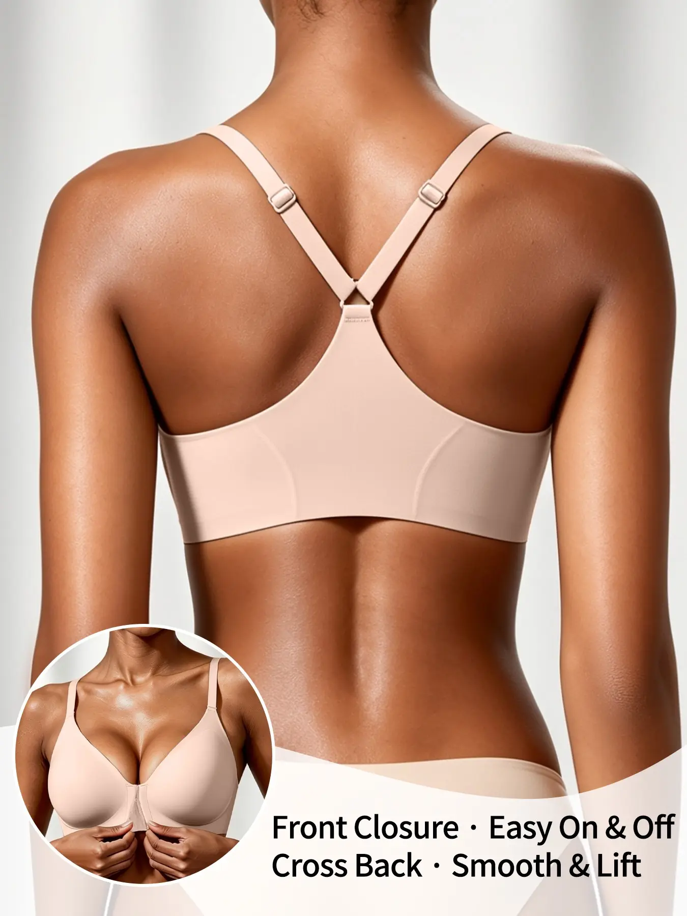 1/2 Pack Front Closure Bras for Women Racerback jelly Bra No Underwire Seamless Push Up T-Shirts Bras Supportive Womens Bralettes Smooth