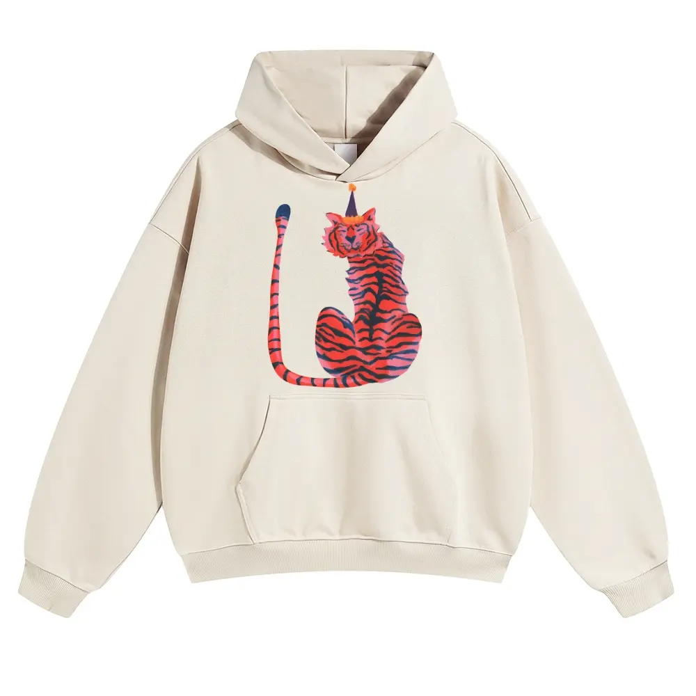 Unisex Cute Tiger Themed Birthday Party Graphic hoodie Personalized Pattern Y2k Clothing Round Neck hoodie,Women's Clothing, Menswear, Top, Vintage Style,Summer Casual Oversized