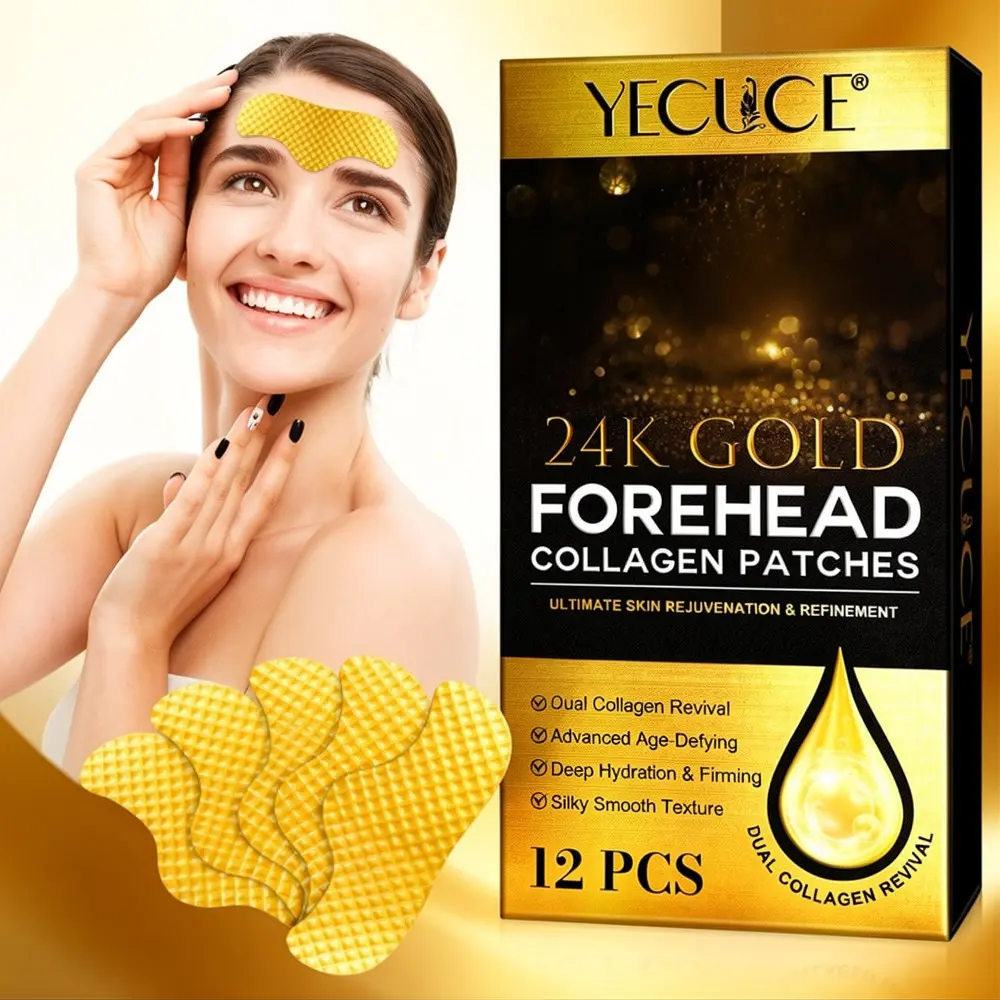 Yecuce Gold Collagen Forehead Wrinkle Patches, 12pcs, Hydrating, Moisturizing and Firming, Daily Anti-Wrinkle Skincare, Comfortable Fit