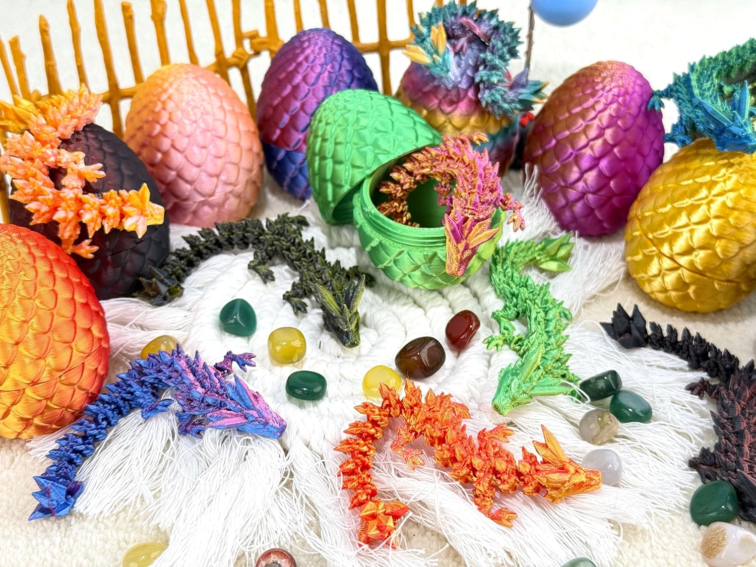 12 Pcs 3D Printed Dragon Eggs with Dragon Inside – Fantasy Collectible, Easter Home & Office Decor (Random Colorful)
