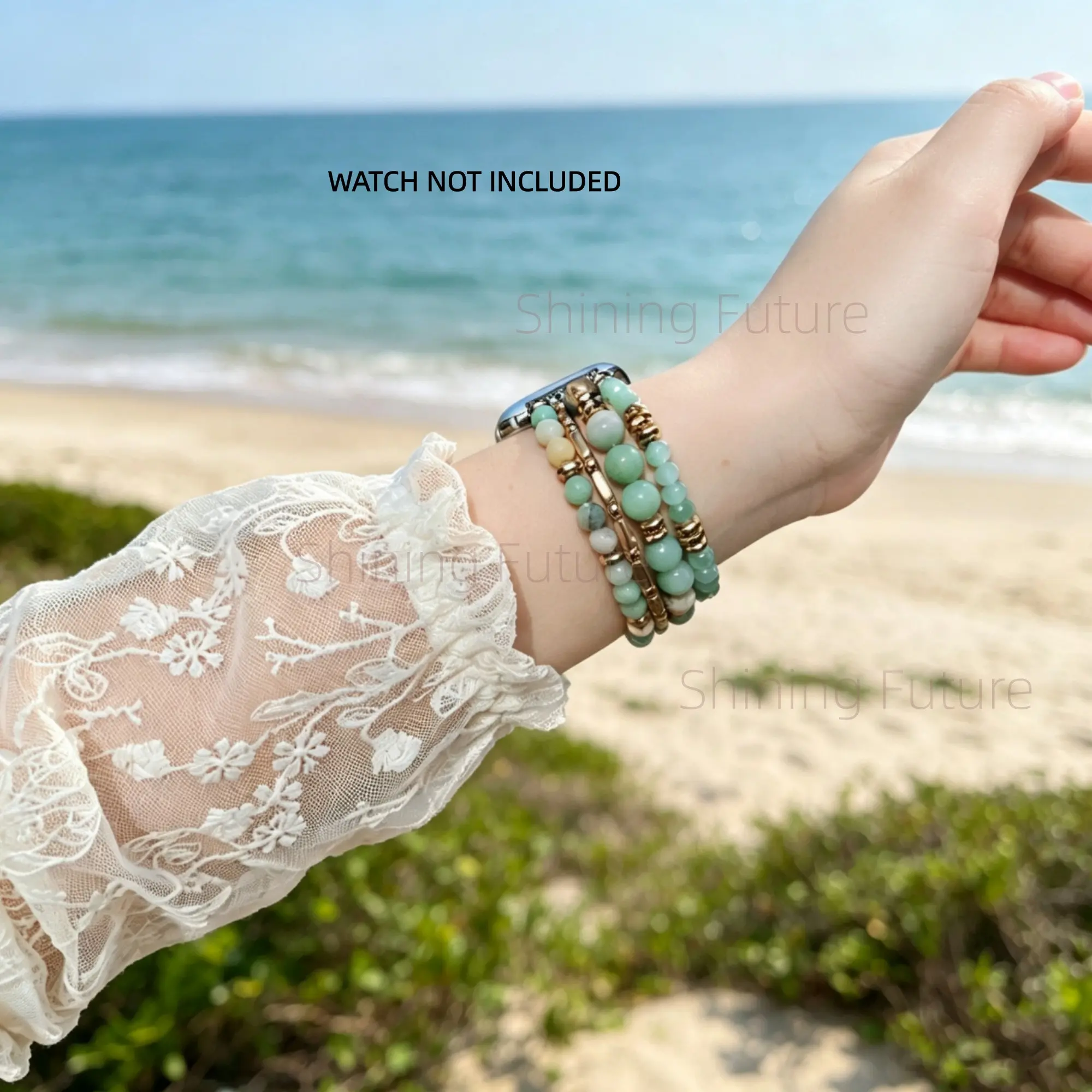 Beaded Bohemian Bracelet suitable for Apple Watch Band 40mm/38mm/41mm/42mm Iwatch Series 11 10 9 8 7 SE Series 6/5/4 Women's Fashion Elastic Watch Band, suitable for iPhone Watch Band 3/2/1/44mm/45mm/46mm/49mm