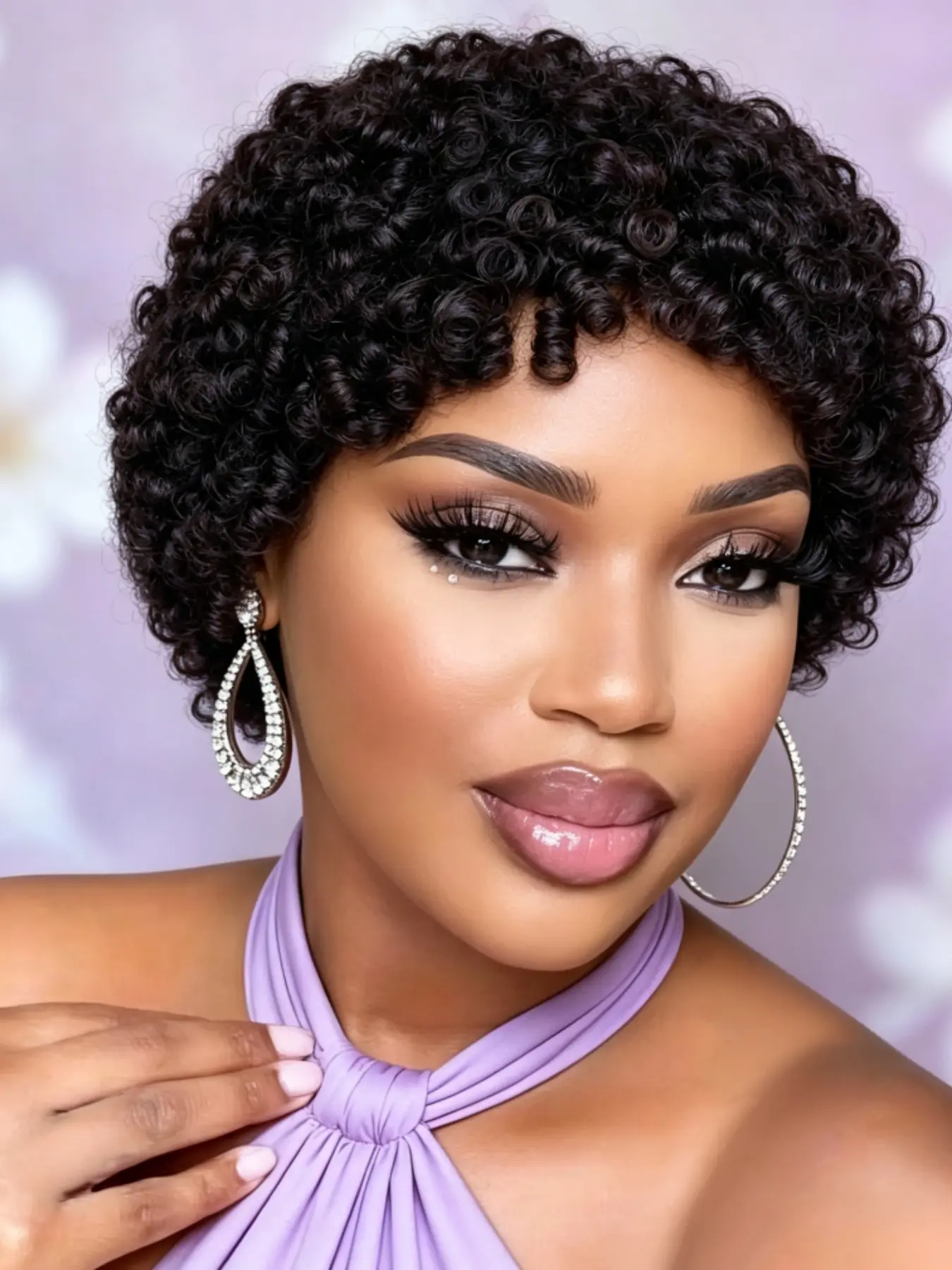 Short Curly Human Hair Wig, Full Machine Made Pixie Cut, Natural Wool Curly Wigs for Women, Stylish and Comfortable, Real Human Hair Wigs