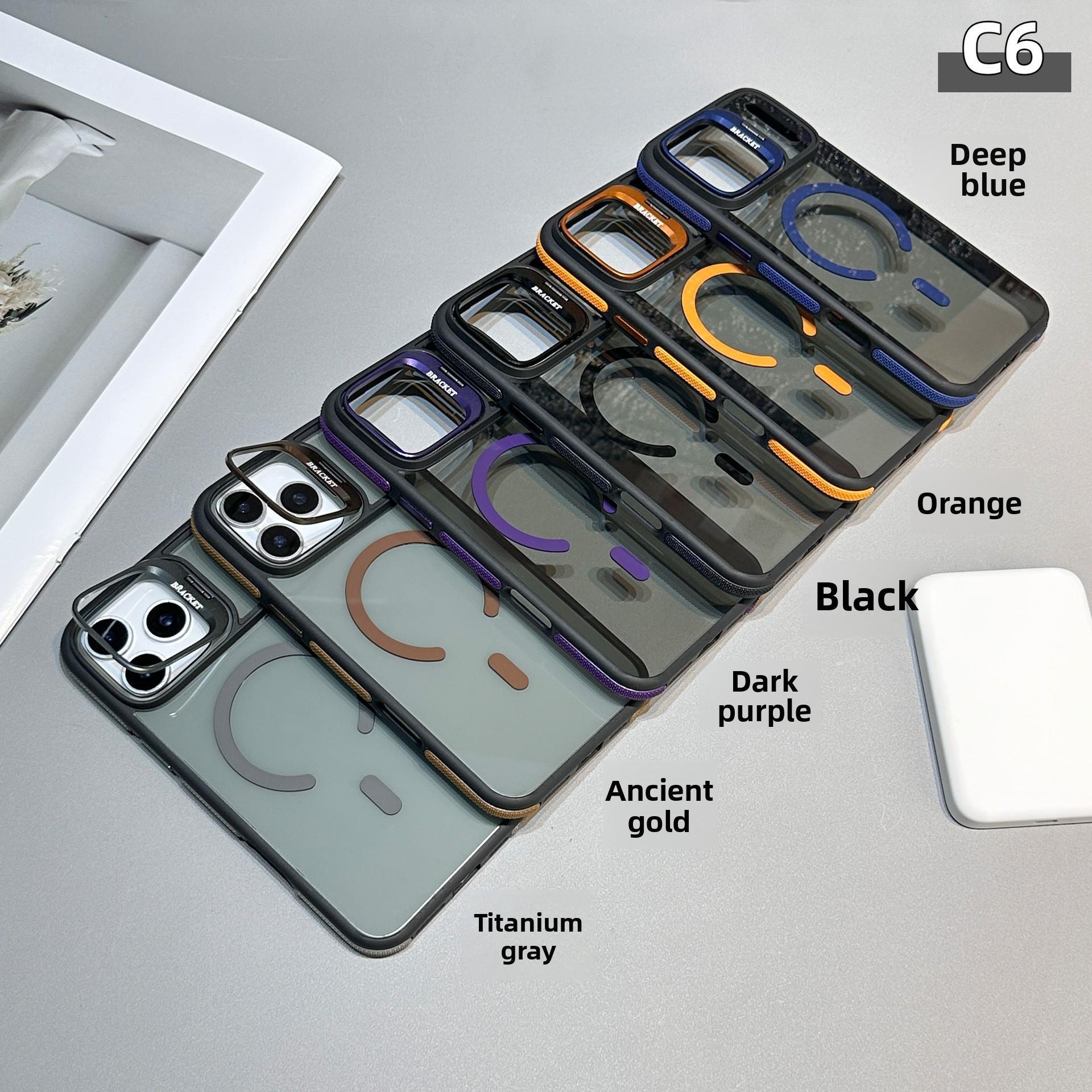 iPhone17promax magnetic phone case suitable for Apple 16E, creative lens stand, dual-color anti-drop for 15/14