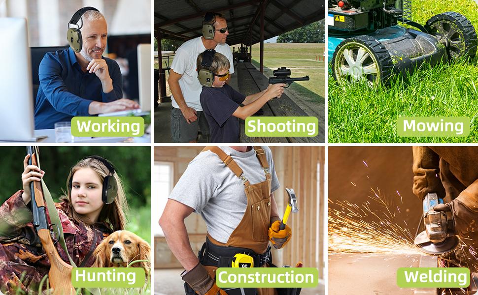 035 Bluetooth 5.4 Shooting Ear Protection Earmuff, Active Noise Canceling, Hearing Protection with Sound Amplification (Green Bluetooth)