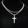 Cross Pendant & Cuban Chain Necklace Set for Men & Women, Stainless Steel Jewelry for Party, Daily Clothing Decor, Trendy All-match & Exquisite Jewelry for Birthday Gift, Cuban link chains #GLOBAL PICKS