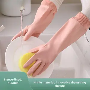 2 Pairs Minimalist Dishwashing Gloves Fleece-Lined, Insulated, Thickened Design for Year-Round Use Durable Nitrile Material for Household Chores & Cleaning Long-Sleeve Kitchen Gloves for Women Ideal for Home Cleaning Tasks