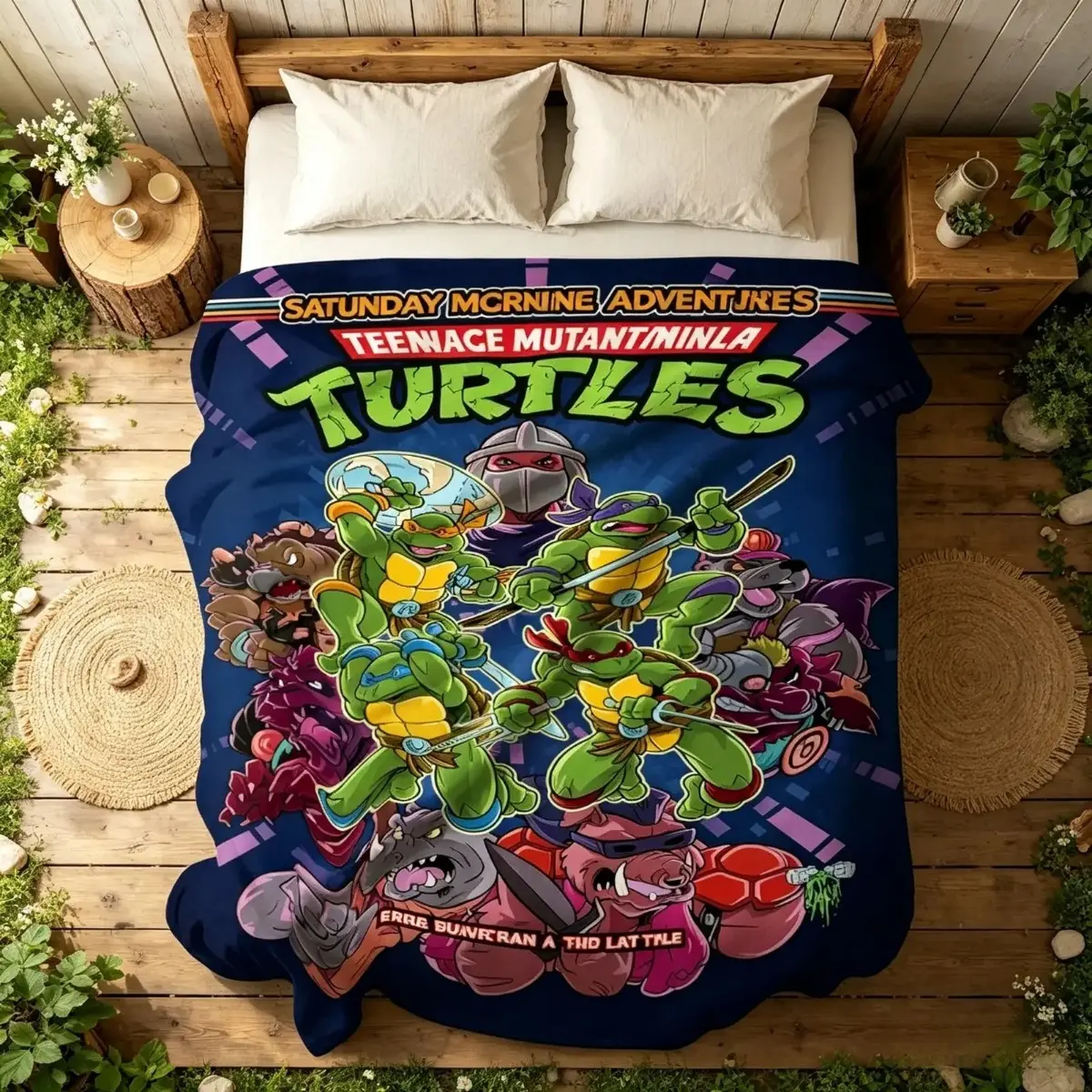 Retro Turtle Hero Inspired Flannel Blanket, Cartoon Adventure Graphic Throw, Ultra Soft Cozy Plush Blanket, Lightweight Sofa Bed Travel Blanket, Fan Gift