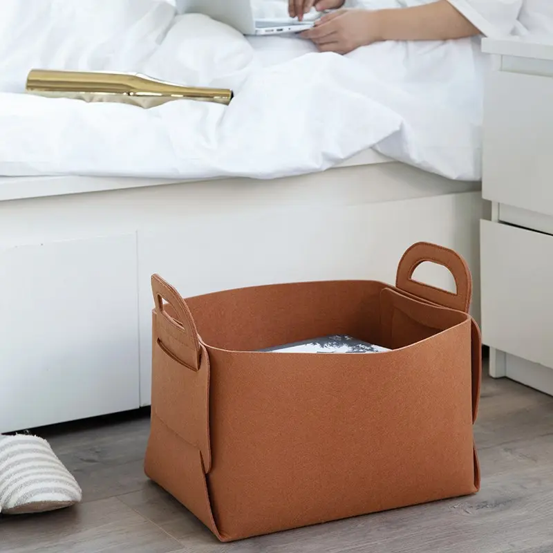 1pc Felt Folding Storage Basket, Home Storage Basket for Sundries, Dirty Clothes Storage, Space-Saving Organizer, Durable Design