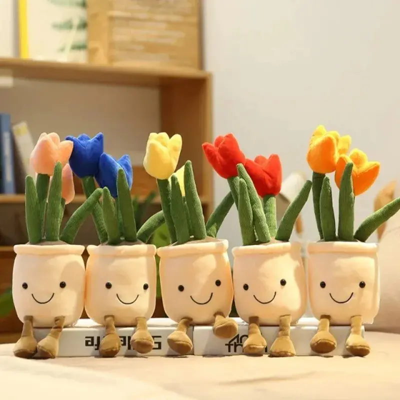 Lifelike Tulip Plant 33CM Plush Soft Plush Stuffed Toys Potted Flower Tulip Bookshelf