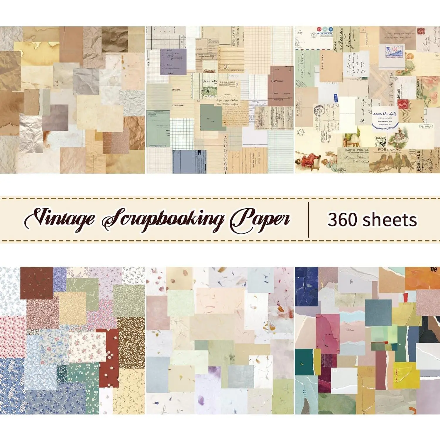 360 count  Scrapbook Paper Kit, Collage Paper and Junk Journal Supplies | 6  Rice Paper Packs & Scrapbooking Supplies for Decoupage, Card Making, Journaling, Ephemera & DIY  Media Crafts