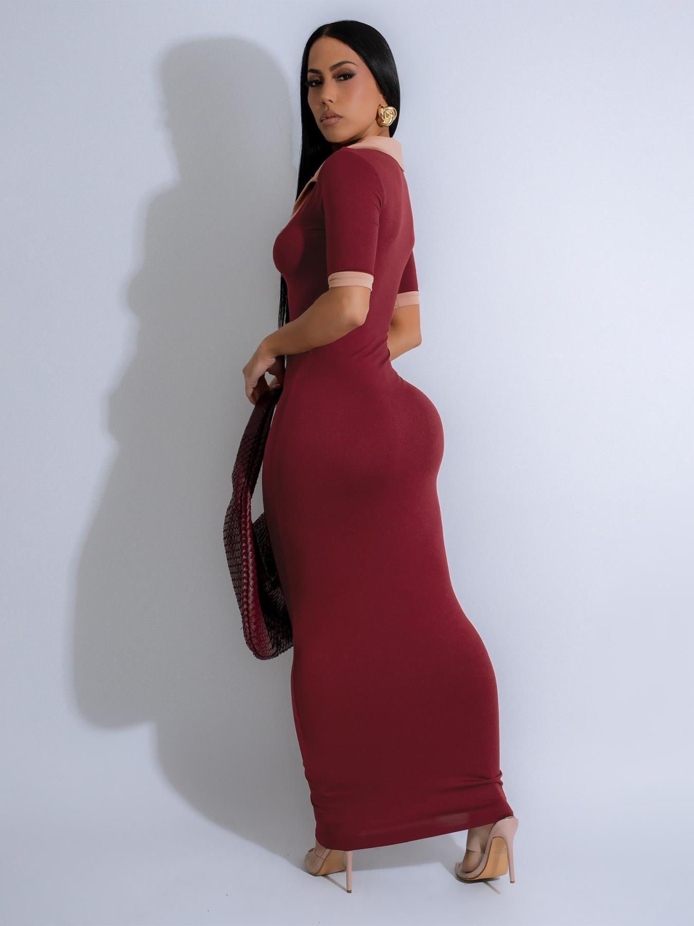 Women's Colorblock Polo Collar Dress, Vintage Chic Fitted Short Sleeve Dress for Summer, Women's Clothing for Daily Wear, Summer Casual Fashionable Dress
