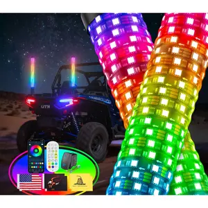 2PCS 2FT Fat Whip Lights for UTV ATV, Led Fatty Whip Light W/Rocker Switch & 6 Flags, Brighter Spiral Chasing Lighted Antenna Whip with APP & Remote Control for RZR SXS Can-Am X3 Off-Road