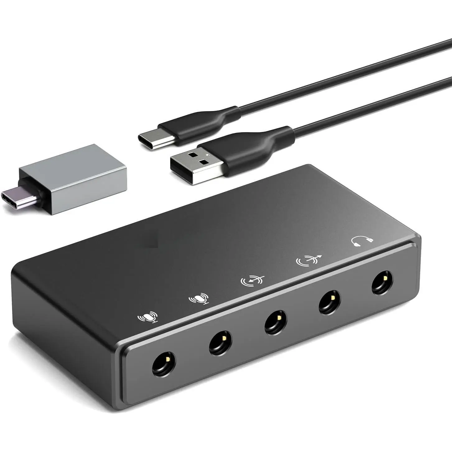 CB5 USB Audio Interface for Recording, Streaming, Podcasting, USB to 3.5mm Sound Card with Stereo Microphone Input, Line-In, Line-Out & Headphone Jack for Monitors, Support Windows &  OS