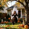 DIY Hanging Wooden Swing Spooky Ghost Light, Remote Control Halloween Decoration, Indoor Outdoor, Battery Powered, Party Courtyard Porch Home Shop
