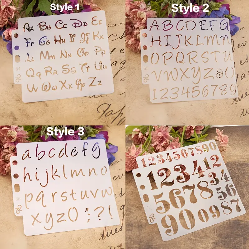 A set of 4 pre-printed letter tracing spray templates - made of durable plastic, includes A-Z letters, numbers, and symbols, suitable for DIY crafts, calligraphy, and handwriting practice - an art tool for beginners and professionals
