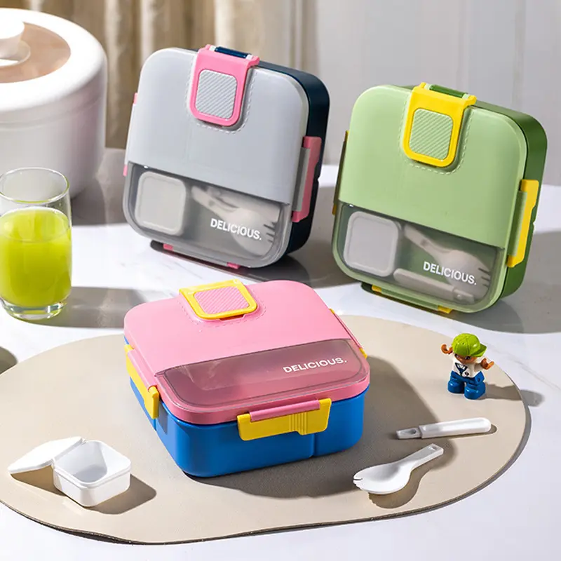 Large Capacity Compartment Lunch Box, Square Microwave Safe Bento Box for Students & Office Workers