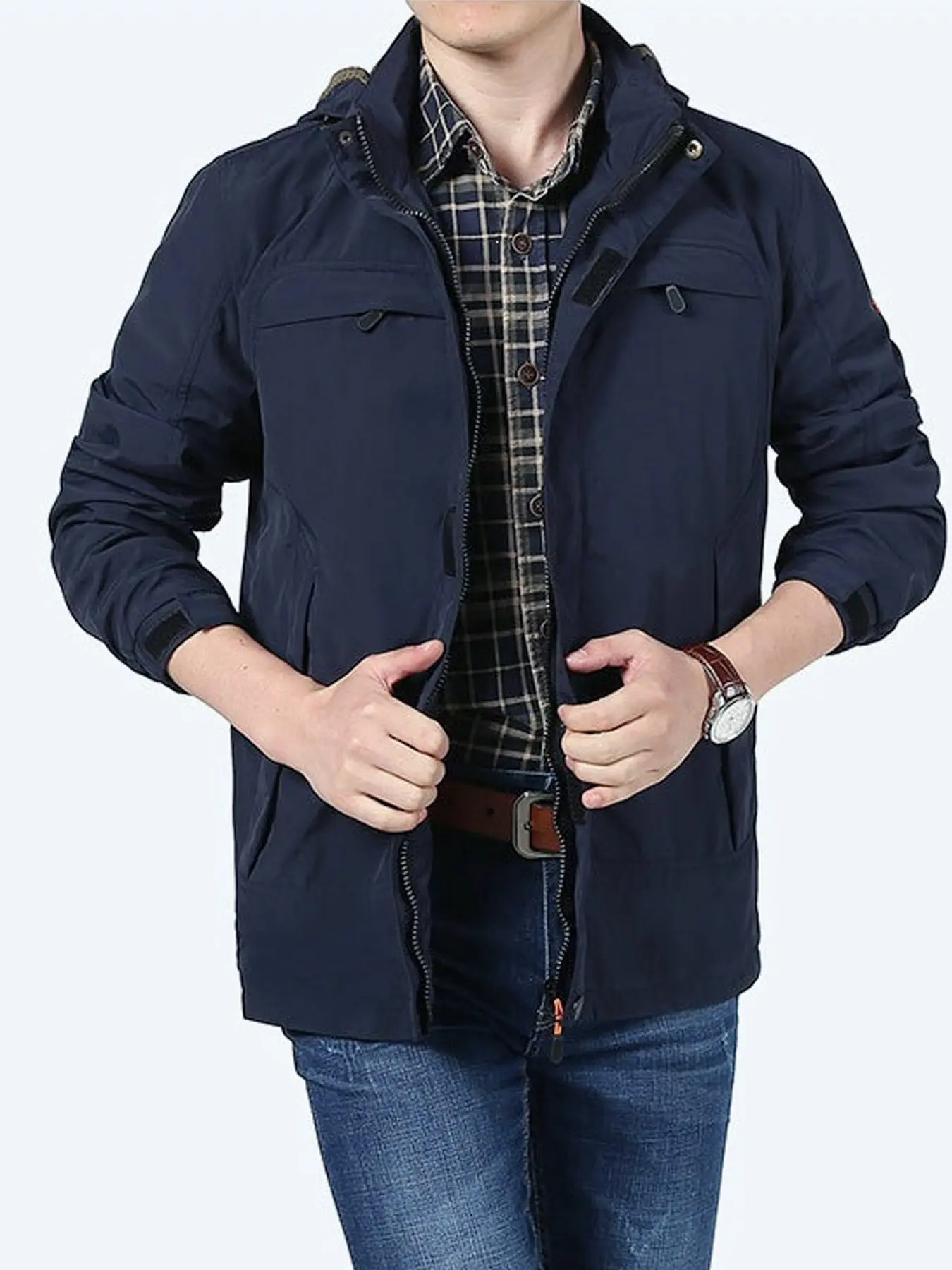 Mid-Length Outdoor Casual Jacket, Fall Hiking Coat, Loose Fit, Breathable, Multiple Pockets, Men's Sports Outerwear, Middle-Aged