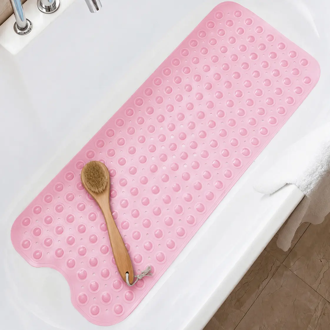 40x16 Inch Bathtub Mat Non Slip Shower Mat With Drain Holes,Extra Long Bath Mat With Strong Suction Cups,Soft Pebble Texture Bathroom Mat For Tub Shower Floor,Multiple Colors Available