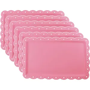 6 Pack 14" x 9" Rectangle Plastic Serving Trays Food Platter for Wedding Party Kitchen Restaurant Small Flat Trays for Dessert Fruit Cookie Snack (Pink)