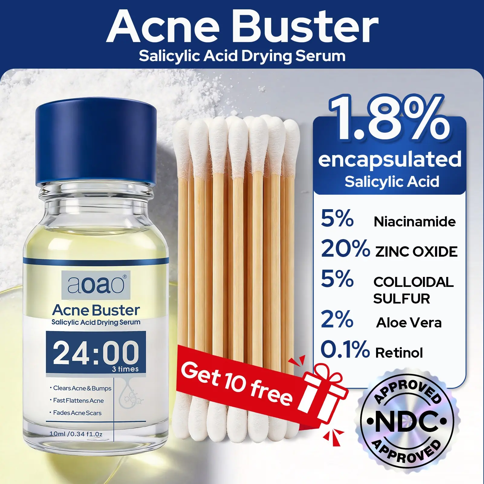AOAO Salicylic Acid Acne Serum,Pimple Treatment & Body Acne Treatment,Visibly Shrinks Pimples in 24 Hours & Helps Fade Acne Marks in 7 Days,With 1.8% Encapsulat24hr Acne Treatment, Fade Pimples, Oil Control, Improve Acne Scars, Suitable for Sensitive Skin