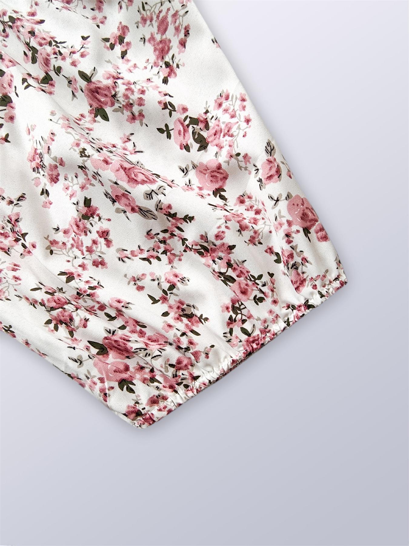 Women's Ditsy Floral Print Shirred Ruffle Hem Dress, Boho Fashion Cute Square Neck Puff Sleeve Knee Length Dress for Holiday Daily Wear, Ladies Dress for Summer