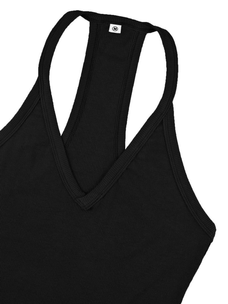 Women's Solid Racerback Tank Top, Casual Sleeveless Deep V- Neck Top for Summer, Ladies Clothes for Daily Wear, Breathable Sleeveless Tops