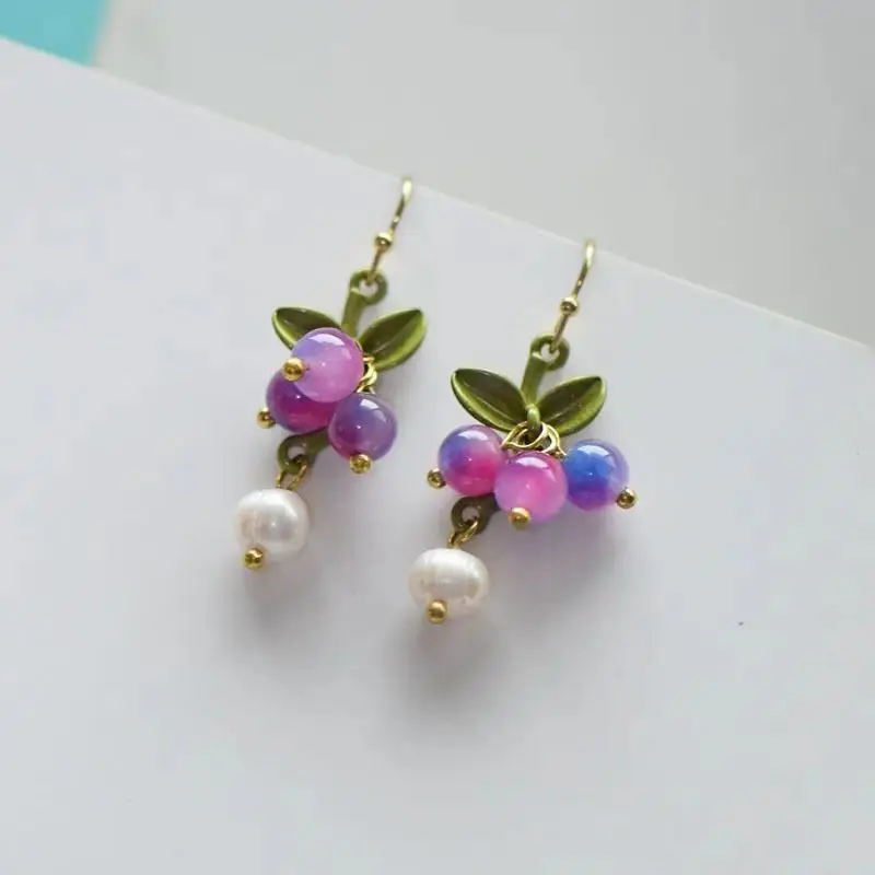 Cute Berries Earring Creative Berry And Leaves Design Beaded Earrings For Gifts Wholesale Cute Fruit Earrings Custom Packaging