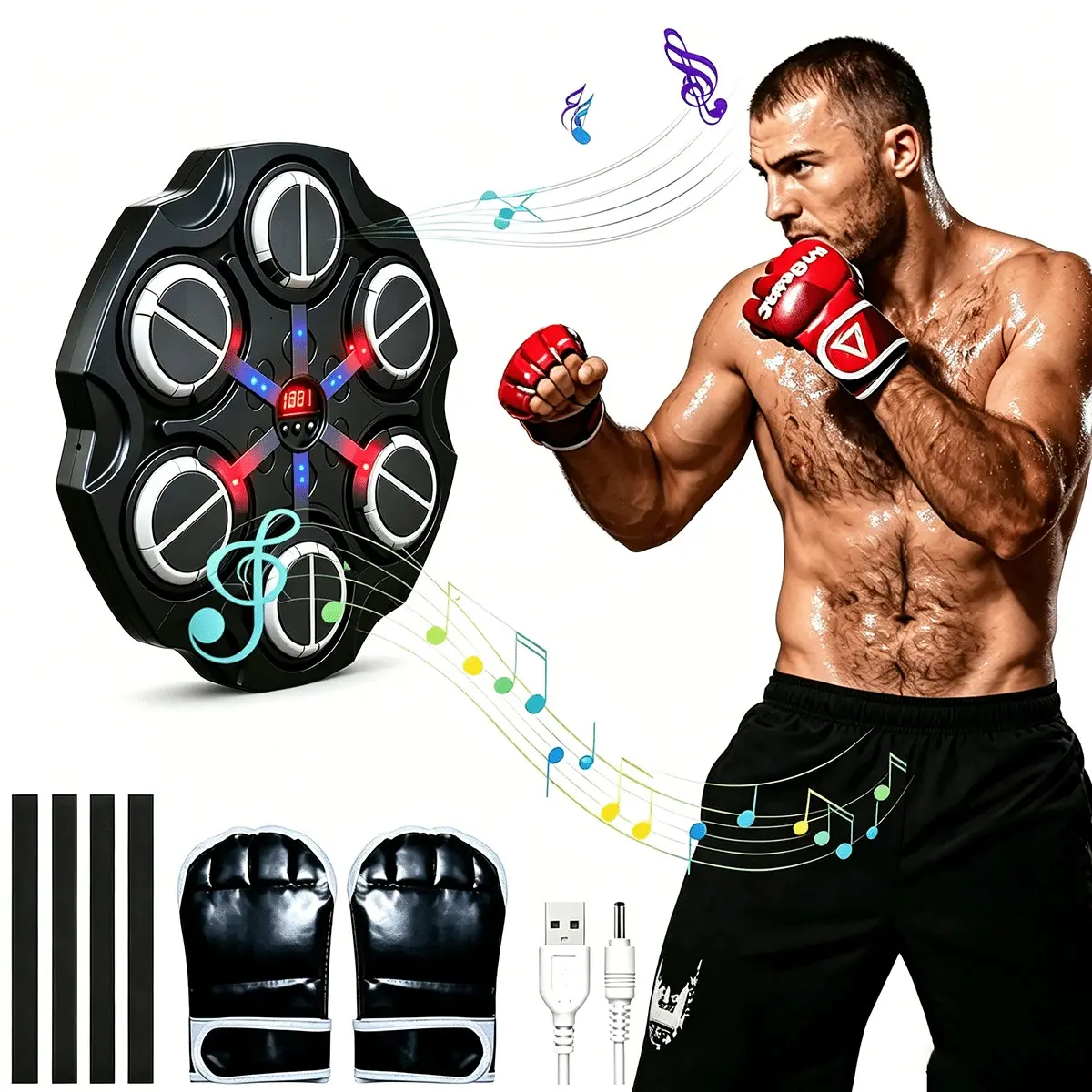 Smart Music Boxing Machine, Compact ABS Plastic Wall Mounted Trainer for Small Spaces, Unisex Martial Arts Equipment with Bluetooth & Gloves for Home & Gym