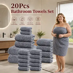 20PCS Microfiber Towel Set, Includes 12 Washcloths, 6 Hand Towels & 2 Large Bath Towels, Quick-Dry Highly Absorbent Soft Towels with Hanging Loop, Multi-Color Bathroom Towel Set for Home, Hotel, Spa & Guest Use
