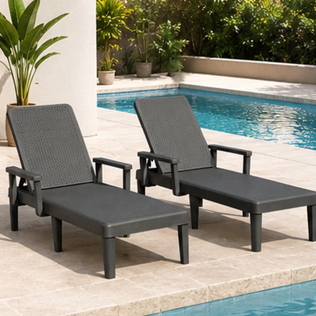 ARCH Set of 2 Pool Lounge Chairs Outdoor Chaise Lounges with 6-Position Adjustable Backrest Resin Waterproof Patio Sun Lounger for Poolside Garden Deck Grey, Grey Color Options, Resin Material, Product Dimensions: 22.92 W x 74.43 D x 32.73 H in
