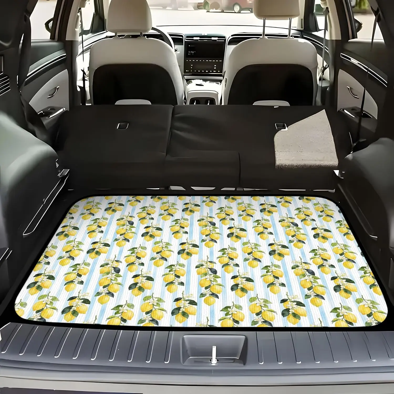 39.37" x 29.53" Car Trunk Mat for SUV, Non-Slip Cargo Liner with Fresh Lemon Fruit Branch Print, Waterproof Trunk Protector for Dogs, Easy-Clean Protective Pad for Cars, Universal Fit