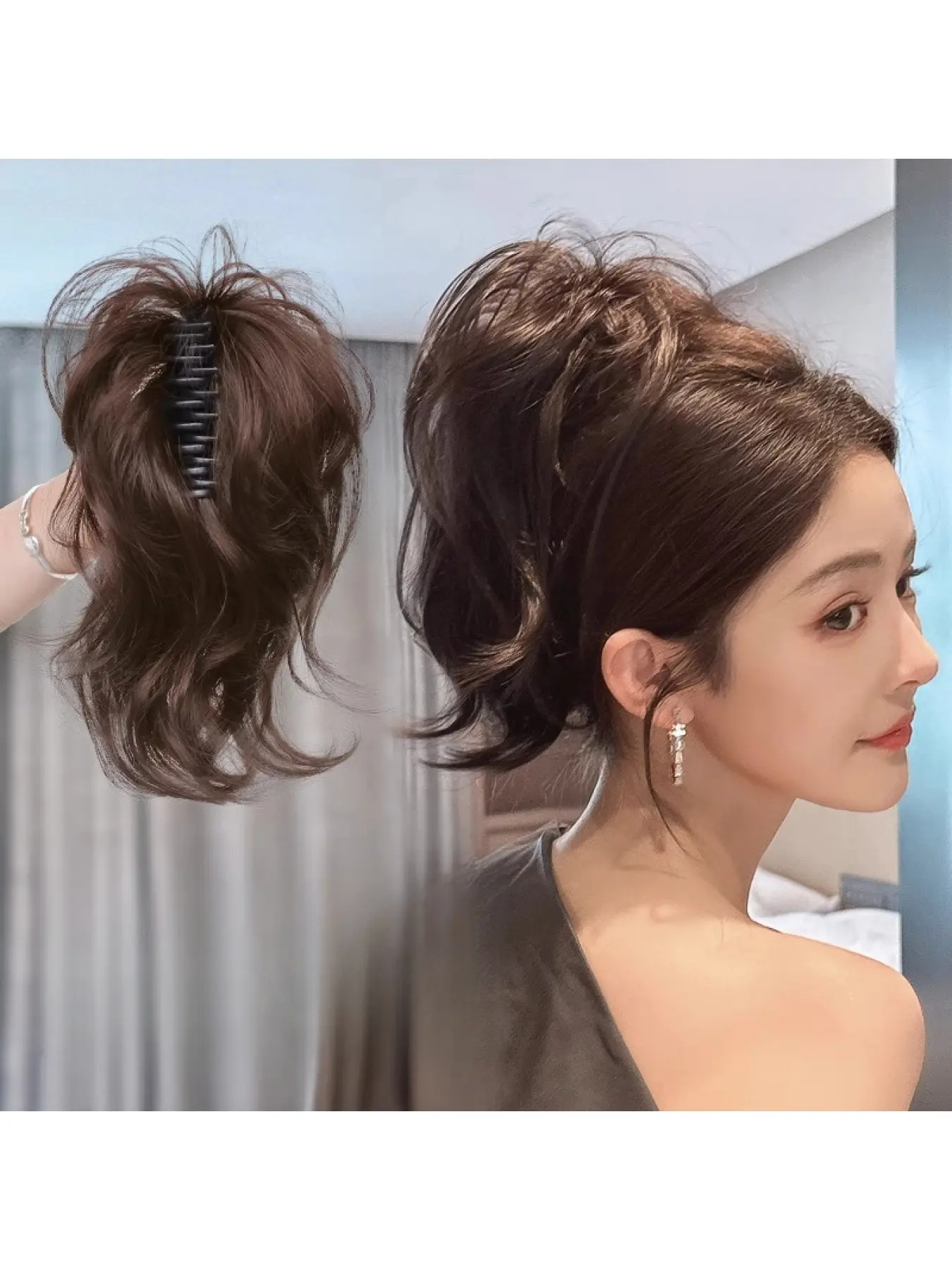 Mermaid waterfall wave ponytail hair extensions for women, fluffy and natural high ponytail synthetic hair pieces, realistic curly fake ponytail hair accessories