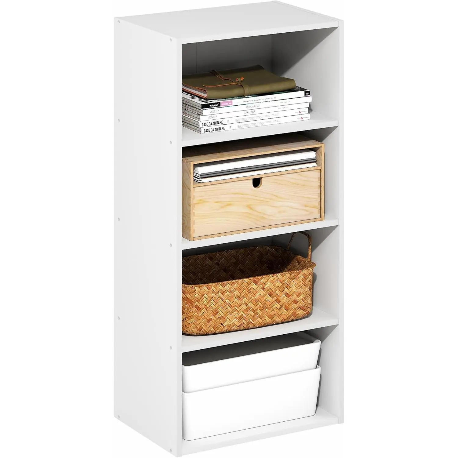 Basic Book Shelf, 4-Tier Bookcase with Open Shelf, Bookshelf, Cube Storage Organizer, 11 x 17 x 35, for Living Room, Bedroom, Home Office, White