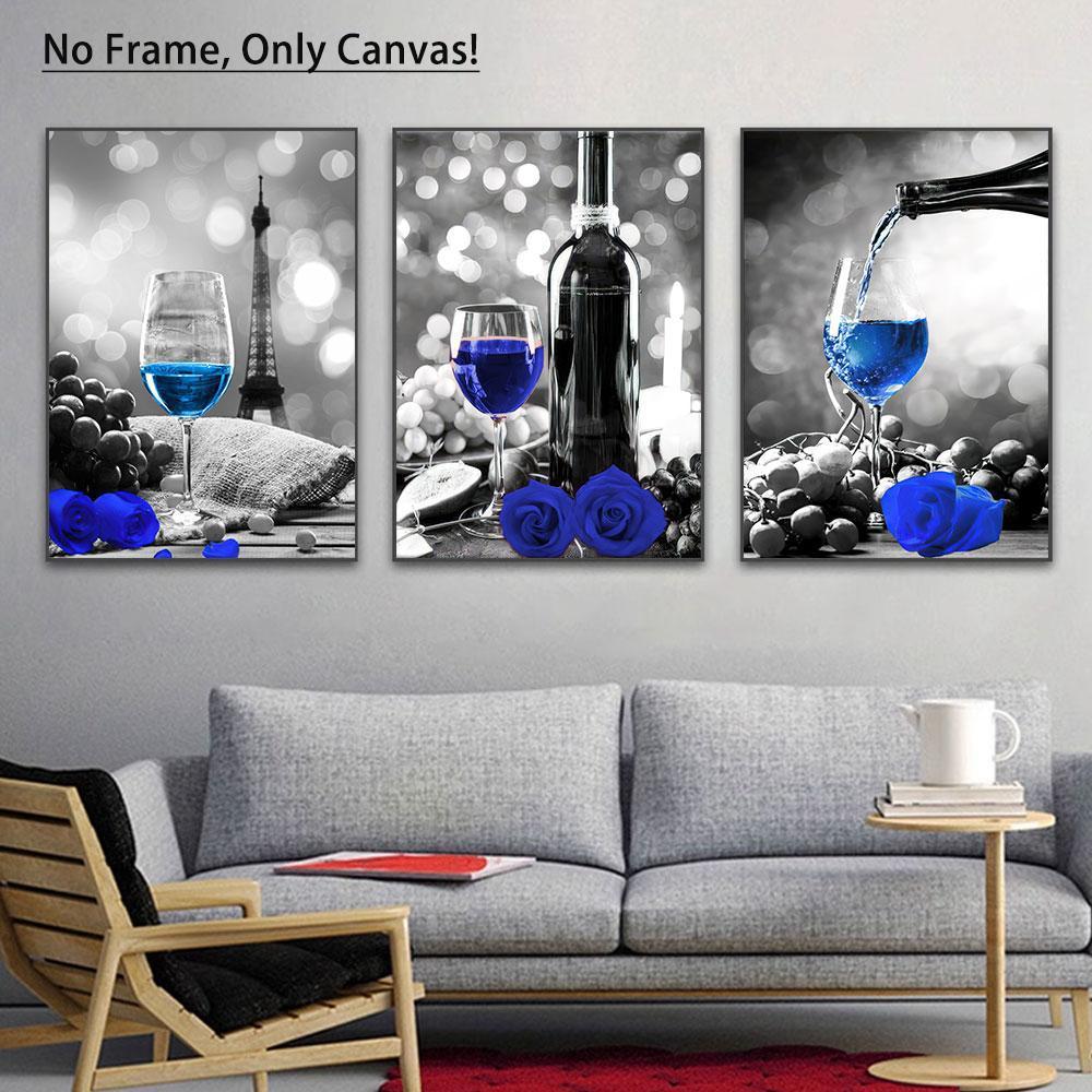 Wine & Rose Pattern Unframed Painting, 3 Counts/set Modern Canvas Wall Art, Wall Decor for Home Living Room Bedroom Office School, Flowers