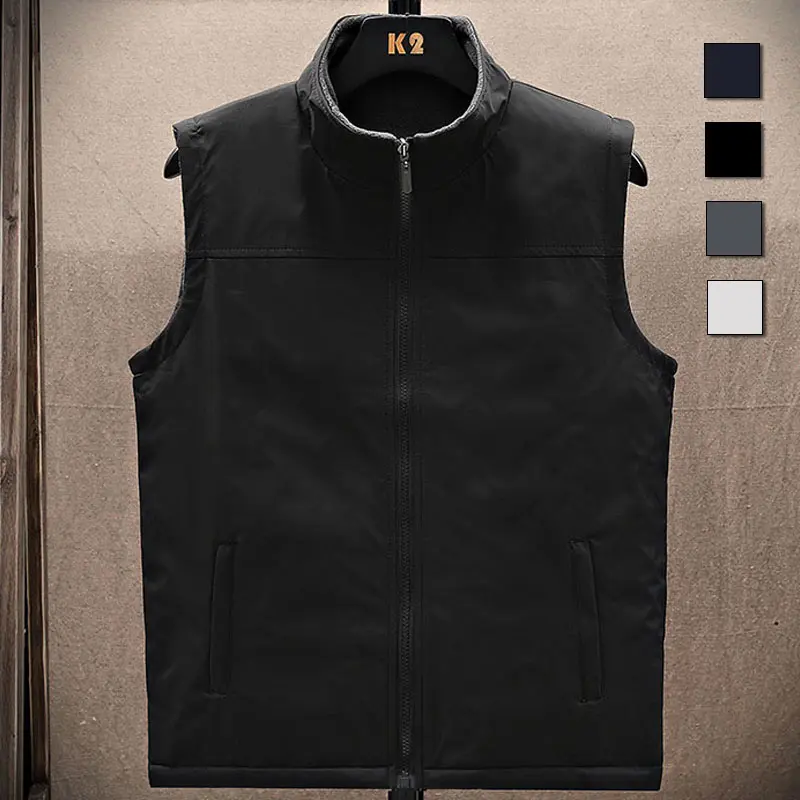 Men’s Fall Winter Reversible Fleece Lined Stand Collar Vest, Simple Solid Sleeveless Zip‑Up Waistcoat, Loose Plus Size Versatile Casual Outer Gilet for Daily Wear