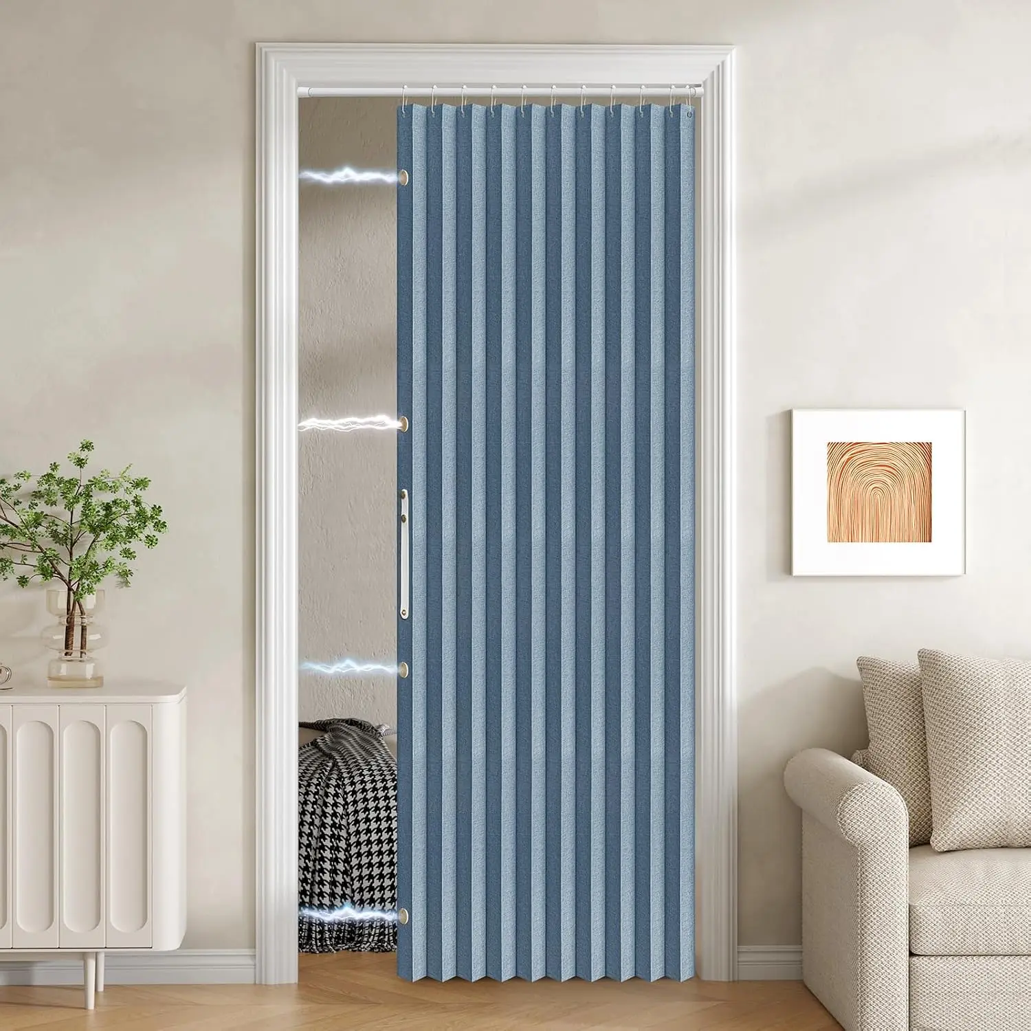 100% Blackout Folding Door with Closure - Accordion Style for Doors, Closets,Wardrobe and Temporary Door Solutions Doorway CurtainsW42 x L78, Blue 1 Panel