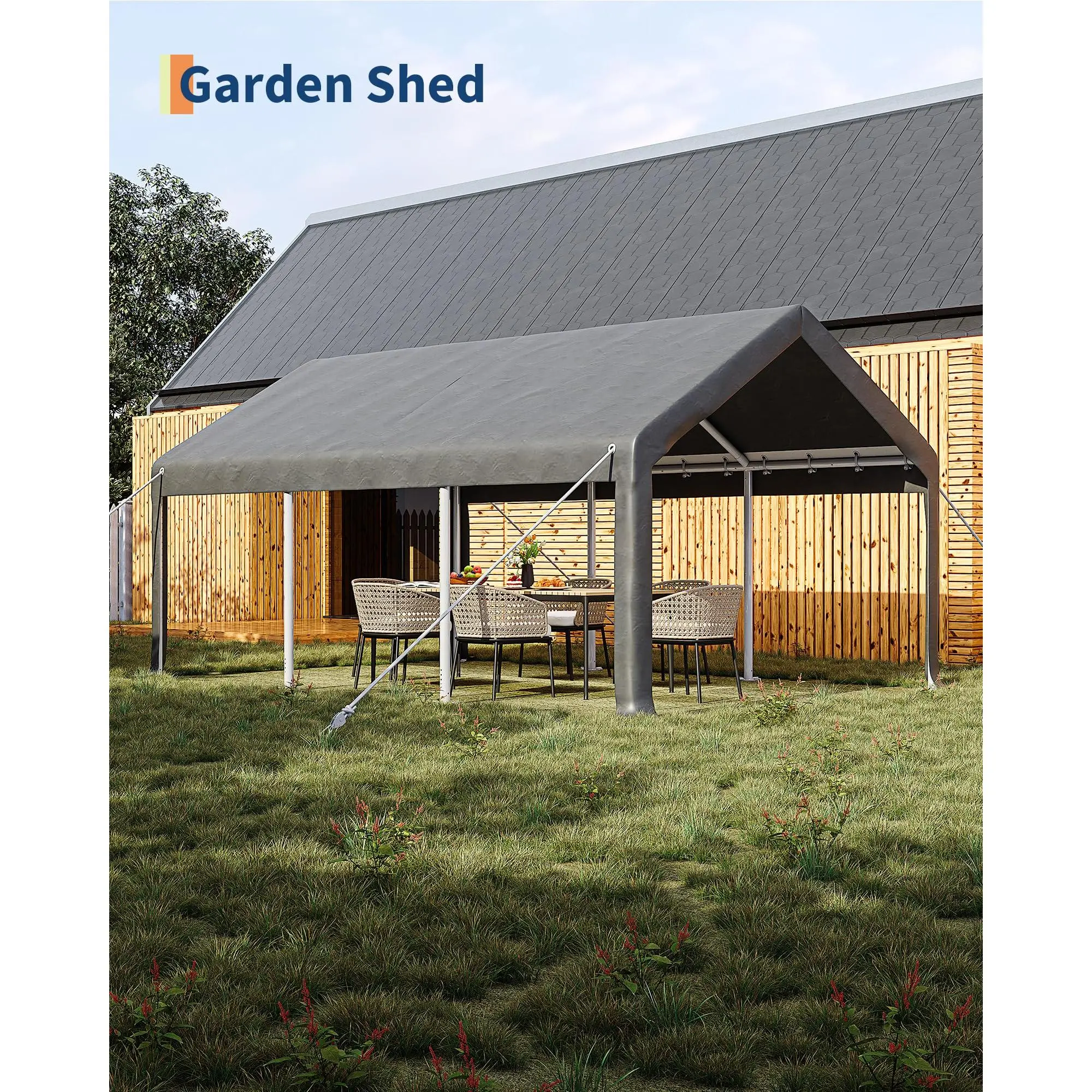Heavy Duty 12x20 ft Portable Carport Garage – 200g PE Canopy, 2 Roll-Up Doors, 4 Windows – Versatile Outdoor Storage Shelter for Cars, Boats, Pickups, Paint Booth, Event Use