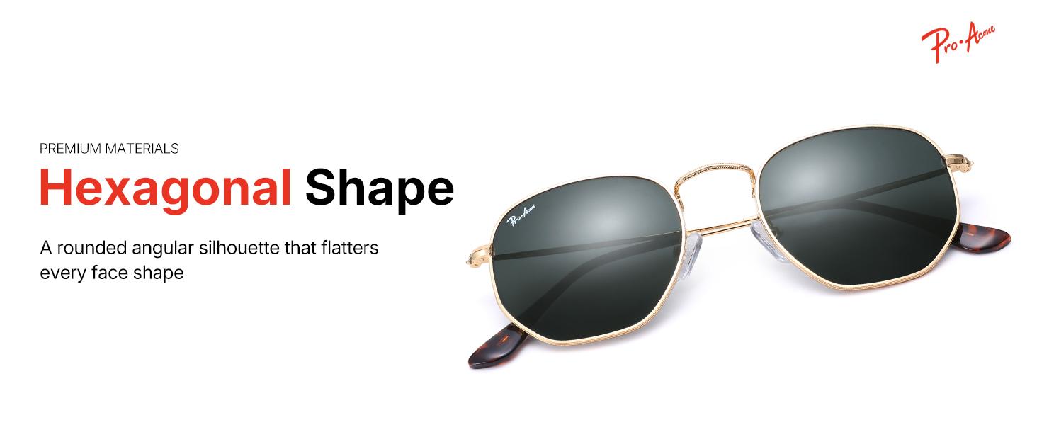 Pro Acme Small Square Sunglasses | Real Glass Lens UV400 | Hexagonal Frame Vintage Shades