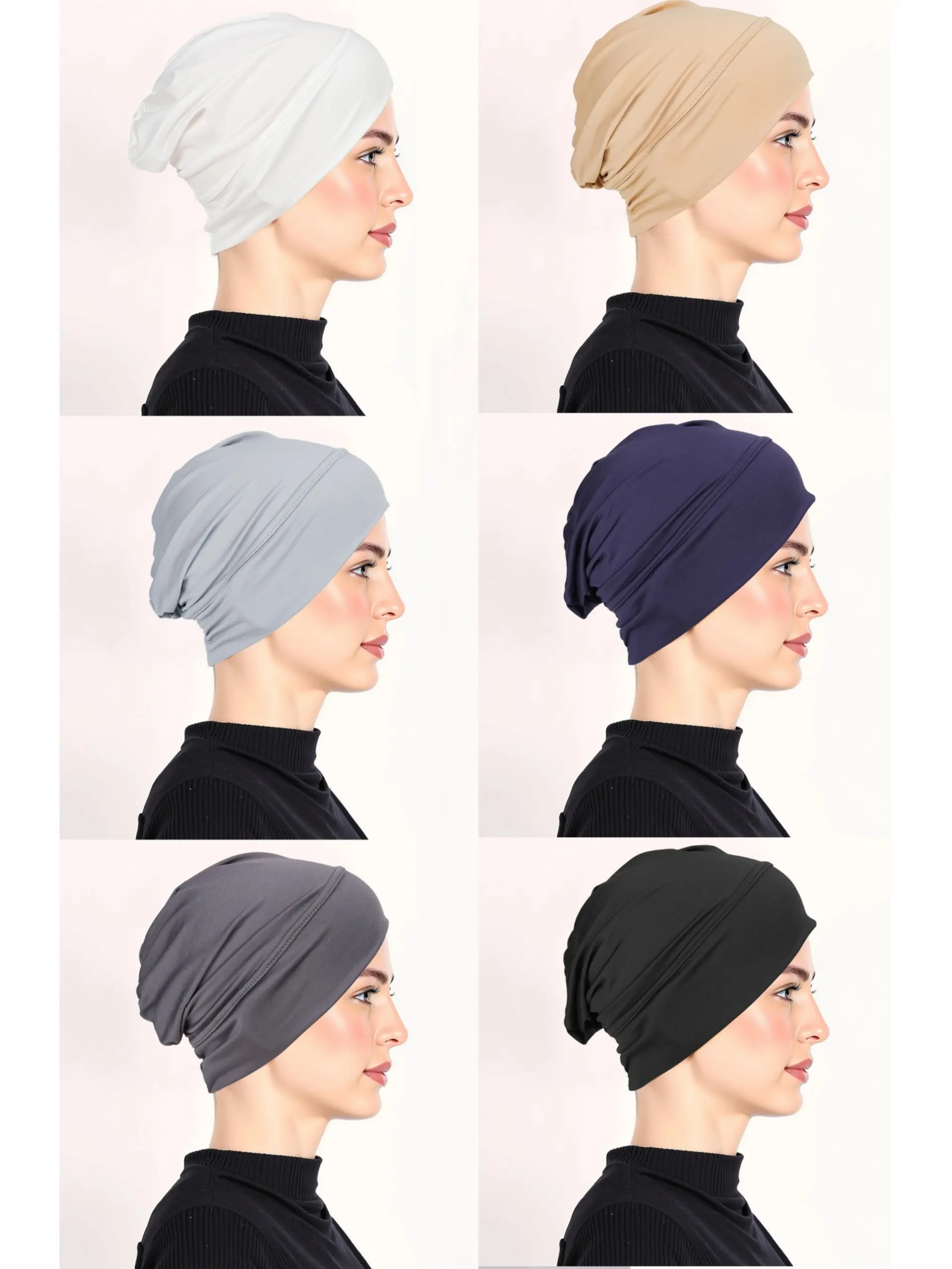 6pcs Soft Stretch Hijab Undercap for Women, Solid Color Ninja Inner Cap, Breathable Non Slip Muslim Head Wrap, Daily Wear
