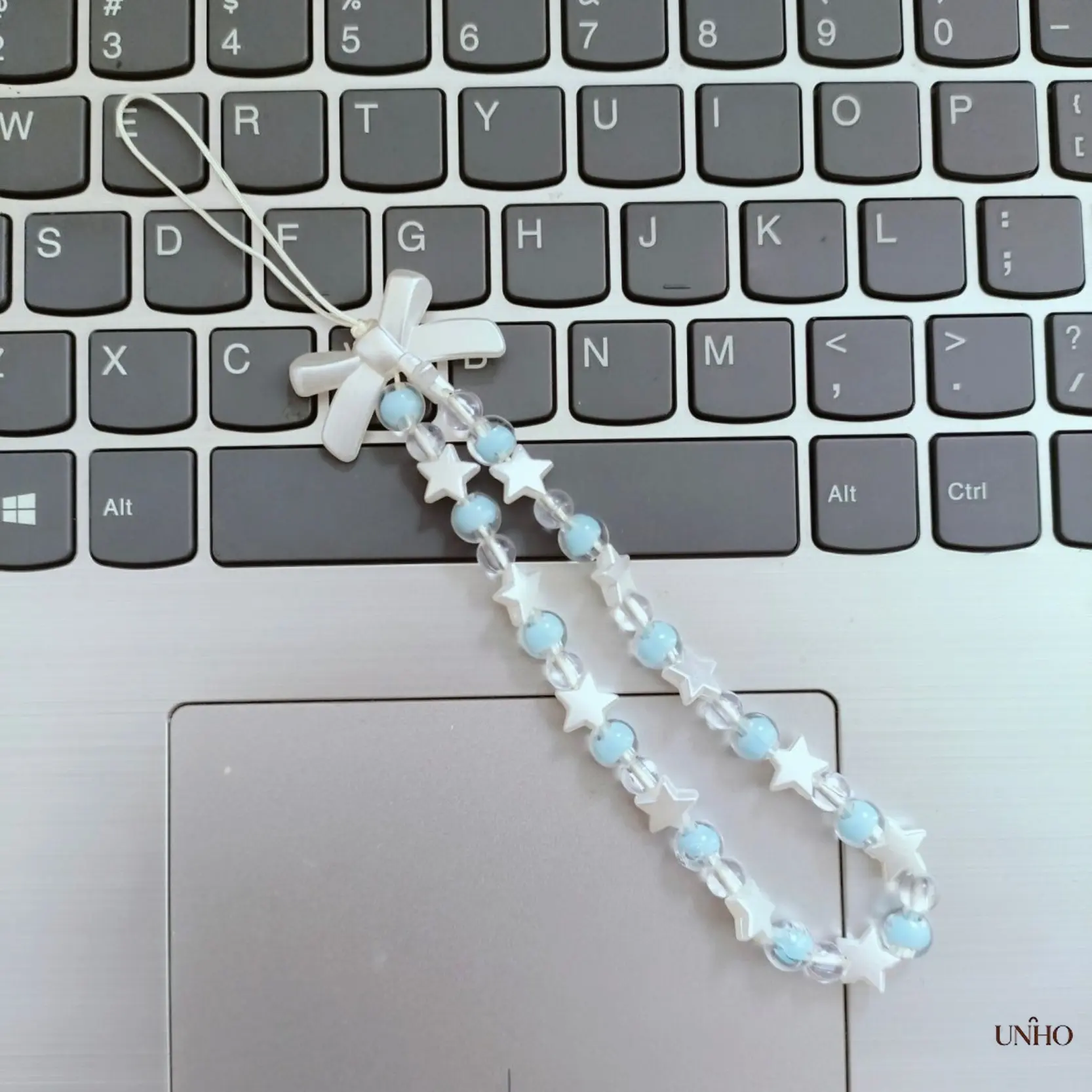 Trending Niche Beige & Blue Bobo Bead Phone Chain, Multi‑Purpose Beaded Lanyard For Camera & Keychain, Versatile Daily Decor Accessory