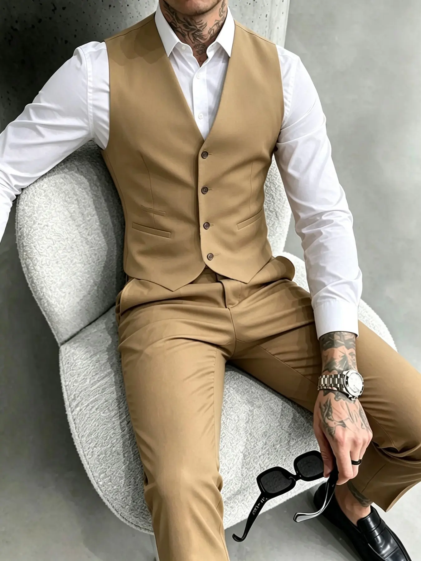 Vintage Style Blazer Vest and Pants Set, Men's Fashion Casual Slim-Fit Business, Essential for Young Professionals