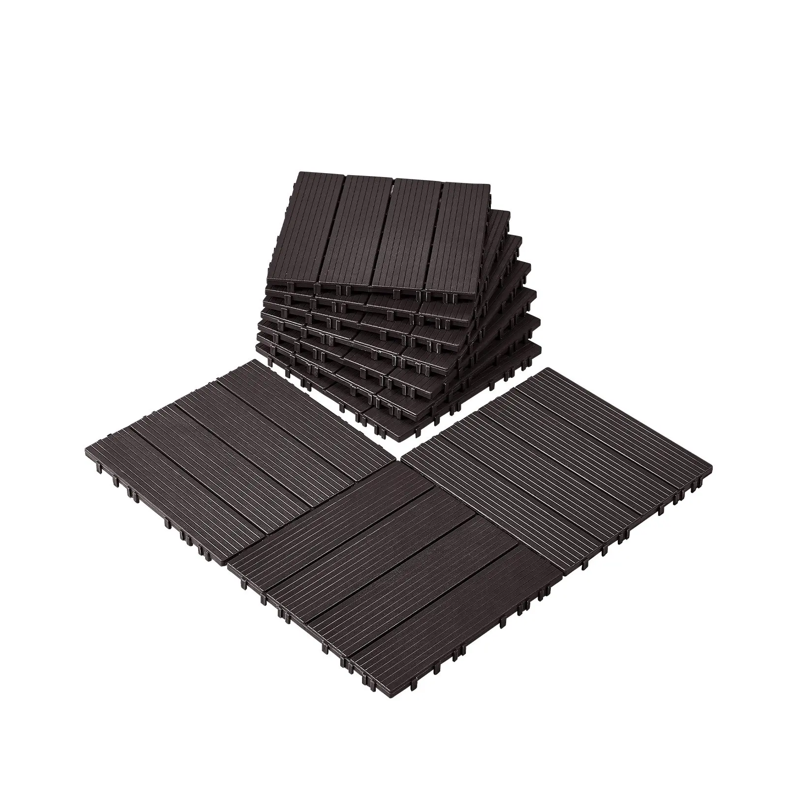 Interlocking Deck Tiles, 10 Pack, 12" x 12" 10 sq. ft Plastic Waterproof Outdoor Flooring All Weather Use, Patio Floor Decking Covering Tiles for Porch Poolside Balcony Backyard, Dark Brown
