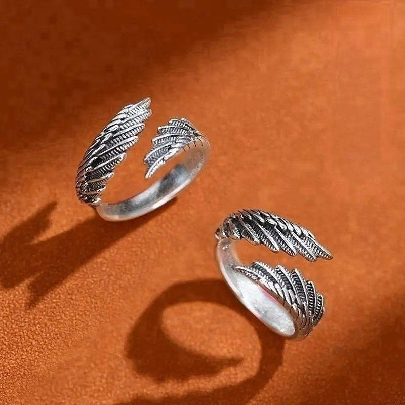 Rustic Angel Wings Ring - 1.2mm Thickness, 4.0g, 6mm Wide, Adjustable Band, Niche Unique Creative Design, Couple's Valentine's Day Gift for Men-Women, Rings For Women, Biker Events, Adjustable Band Design