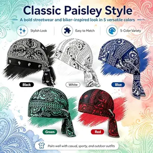 5Pack Paisley Cooling Headscarf Cap Set, Motorcycle Bandanas for Men,Set Bandana Beanie, Breathable, Adjustable Straps Multi